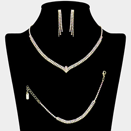 3PCS - Rhinestone Necklace Jewelry Set