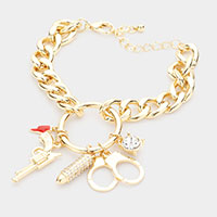 Rhinestone Bullet Metal Gun Handcuffs Enamel Lightning Charm Bracelet