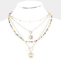 Stone Embellished Evil Eye Round Pendant Multi Layered Necklace