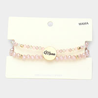 mama Metal Disc Message Charm Faceted Beaded Stretch Bracelet