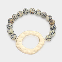 Irregular Open Metal Charm Semi Precious Stretch Bracelet