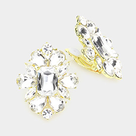 Multi Stone Flower Clip On Evening Earrings