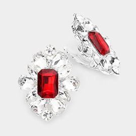 Multi Stone Flower Clip On Evening Earrings