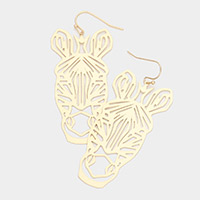 Cut Out Brass Metal Zebra Dangle Earrings