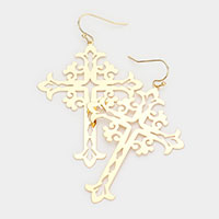 Brass Metal Cross Dangle Earrings