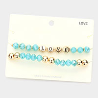 2PCS - LOVE Message Faceted Beaded Stretch Bracelets