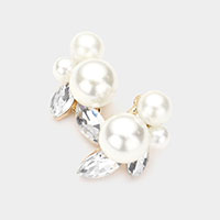 Triple Pearl Accented Stud Earrings