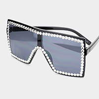 Crystal Embellished Detail Square Sunglasses