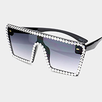 Crystal Embellished Detail Square Sunglasses