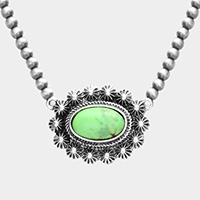 Oval Natural Stone Accented Pendant Necklace