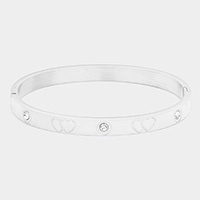 Stone Embellished Heart Detailed Stainless Steel Bracelet