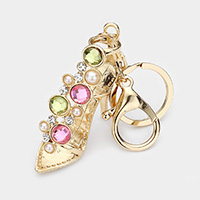 Pearl Bubble Stone Metal Stiletto Heel Keychain