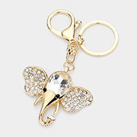 Stone Embellished Metal Elephant Keychain