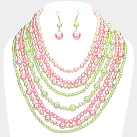 Pearl Multi Strand Bib Necklace