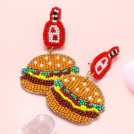 Felt Back Seed Beaded Hamburger Dangle Earrings