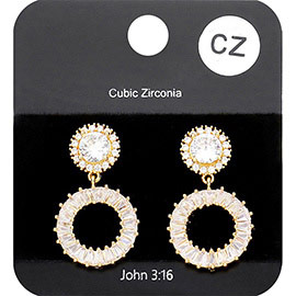 CZ Double Round Link Dangle Evening Earrings