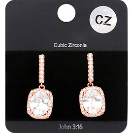 CZ Oval Accented Dangle Evening Earrings