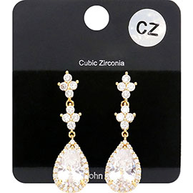 CZ Teardrop Accented Dangle Evening Earrings