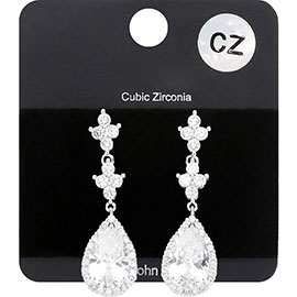 CZ Teardrop Accented Dangle Evening Earrings