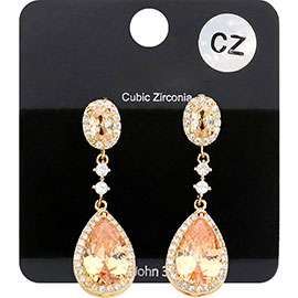 CZ Teardrop Accented Dangle Evening Earrings