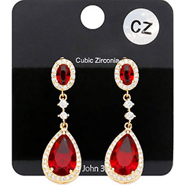 CZ Teardrop Accented Dangle Evening Earrings