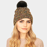 Confetti Cable Knit Pom Pom Beanie Hat