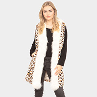 Leopard Patterned Faux Fur Trim Vest