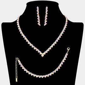 3PCS - Rhinestone Pave Necklace Jewelry Set