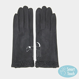 Embroidery Dog Suede Boucle Fur Cuff Smart Gloves