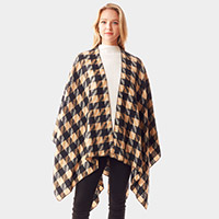 Houndstooth Printed Ruana Poncho