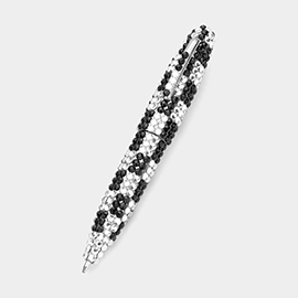 Check Patterned Crystal Embellished Ball Pen