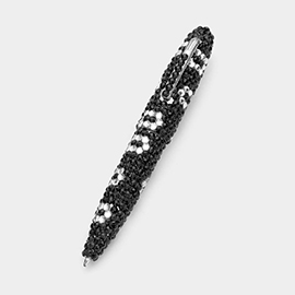 Leopard Patterned Crystal Embellished Ball Pen