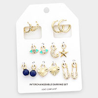 Evil Eye Crescent Moon Star Heart Safety Pin Interchangeable Earring Set