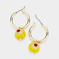 Patterned Ball Dangle Metal Hoop Pin Catch Earrings