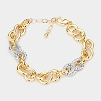 Rhinestone Embellished Metal Link Bracelet