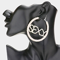 SEXY Rhinestone Embellished Message Hoop Earrings