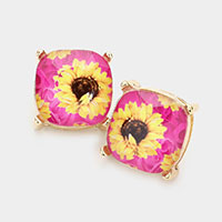 Sunflower Printed Square Stud Earrings