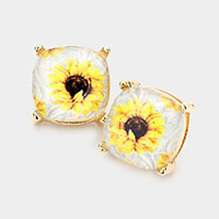 Sunflower Printed Square Stud Earrings