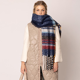 Cozy Multi Striped Fringe Oblong Scarf