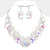 Teardrop Crystal Rhinestone Floral Vine Evening Necklace 