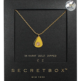 SECRET BOX_14K Gold Dipped CZ Embellished Enamel Avocado Pendant Necklace