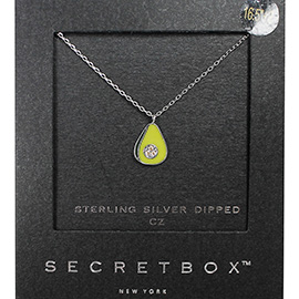 SECRET BOX_Sterling Silver Dipped CZ Embellished Enamel Avocado Pendant Necklace