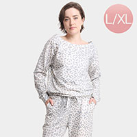 Leopard Patterned Boat Neck Loungewear Sweatshirts Top