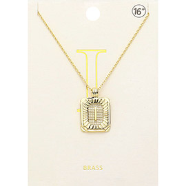 -I- Brass Metal Rectangle Monogram Pendant Necklace