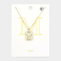 -M- Brass Metal Rectangle Monogram Pendant Necklace