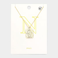 -N- Brass Metal Rectangle Monogram Pendant Necklace