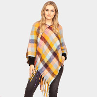 Plaid Check Patterned Poncho