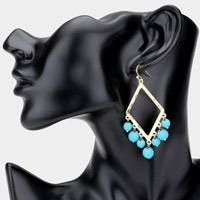 Open Metal Rhombus Colored Ball Dangle Earrings