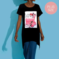 LOVE Flower Bag Printed Crystal Embellished Half Sleeve Top