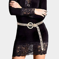 Open Circle Buckle Accented Rhinestone Belt